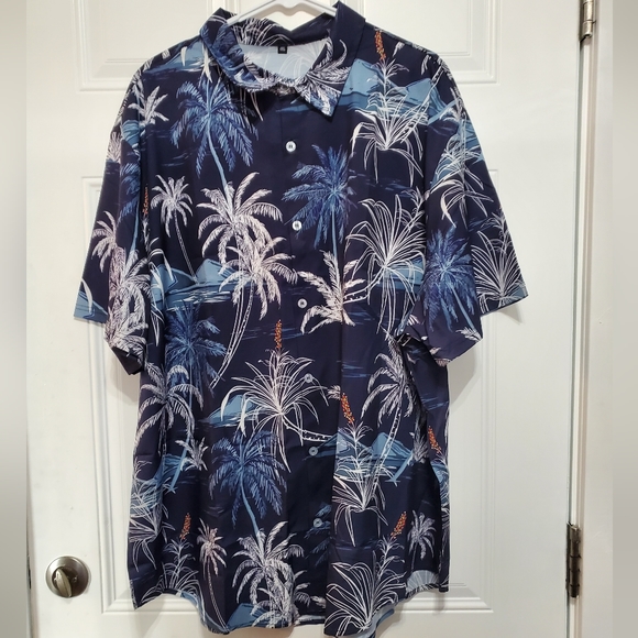 Men's Blue Palm Trees Hawaiian Shirt size XXL - Picture 1 of 16